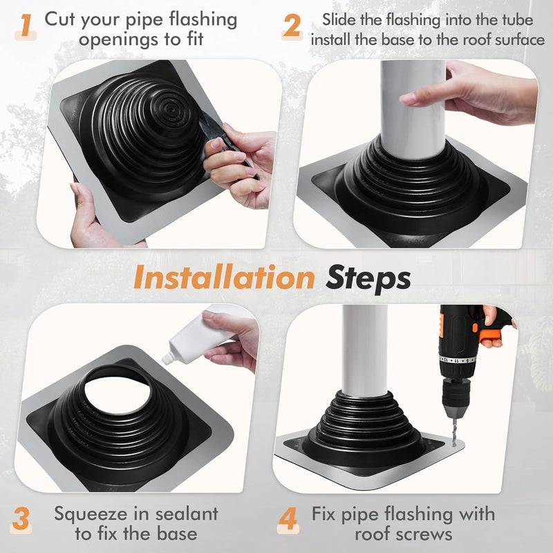 ACNOYEL #3 Metal Roof Vents Flashing, Roofing Boots Kit for Houses Fits Pipe Od 1/4" to 5-3/4", Epdm Flexible Roof Jacks for Roofing, Roofing Screws & Hex Socket and Scissors Included - 2 Pcs - Image 5
